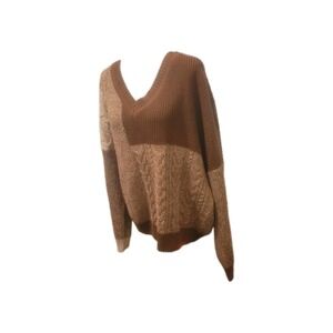 Daytrip Vneck Block Colored Womens Pullover Knit Sweater Beige/Browns Large